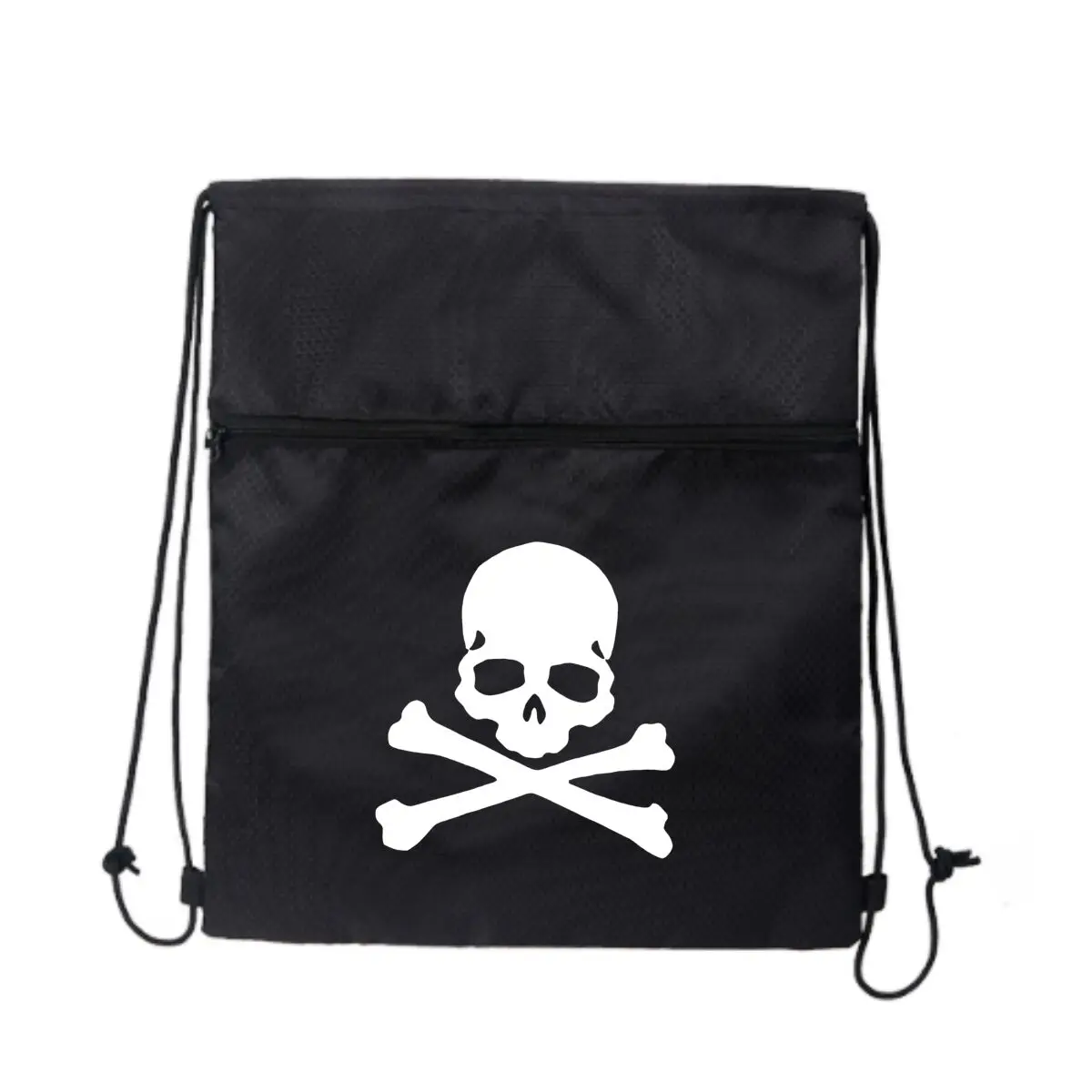 

Черная велосипедная сумка на молнии с завязками Skull and Crossbones Outline Art: компактная для велосипедных предметов первой необходимости