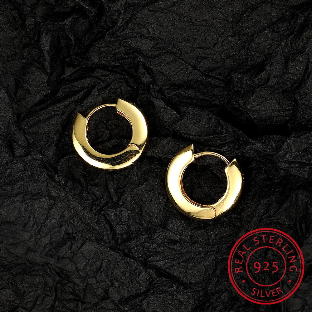 New 100% 925 Sterling Silver Women Chunky Hoops Earrings Gift Fashion Jewelry Stainless Wives Arc Smooth Thick Hoop
