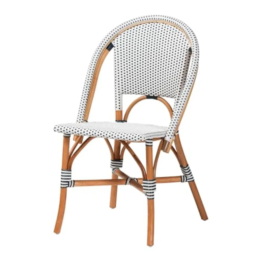 

Genica Classic French Two-Tone Navy and White Weaving and Natural Rattan Bistro Chair