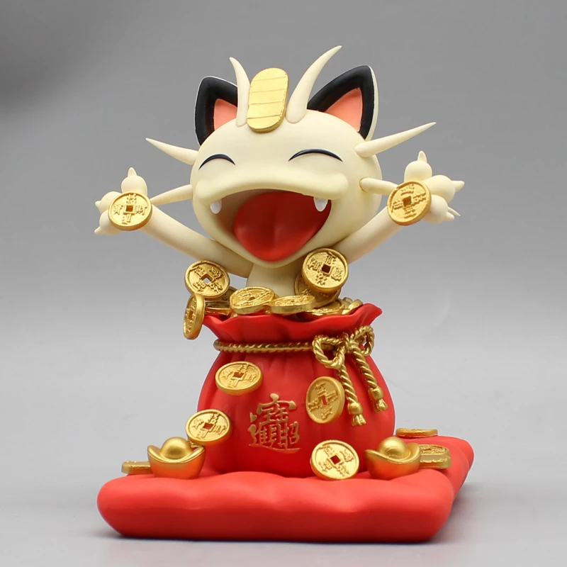 13cm Anime Figure Gk PokéMon Rocket Team Sprinkle Gold Coins Beckoning Meow Meow Model Figure Desktop Ornament Gifts