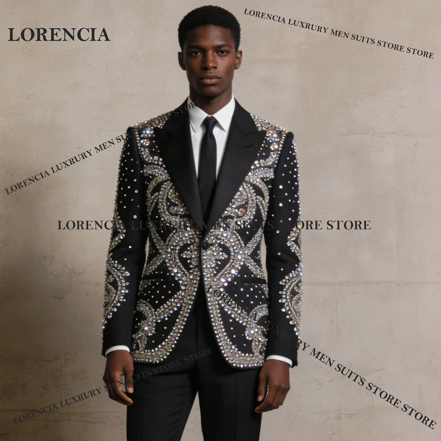 

Handsome Customized Men Diamond Design Suits Fashion Wedding Tuxedos Glitter Slim Ropa hombre 2 Pieces Sets Groom Male Blazers