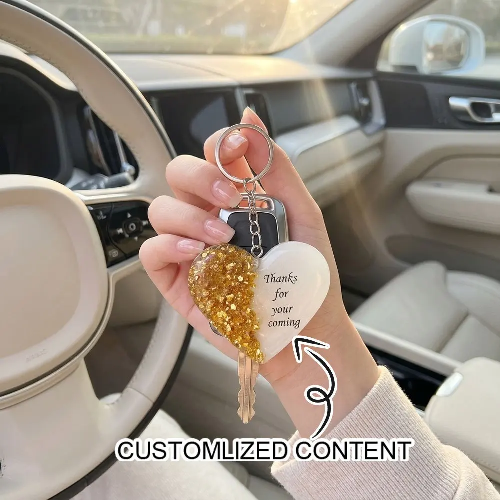 Personalized Resin Heart Keychain Custom Engraved Text Heart‑Shaped Key Ring Bag Charm Car Key Pendant Wedding Gift
