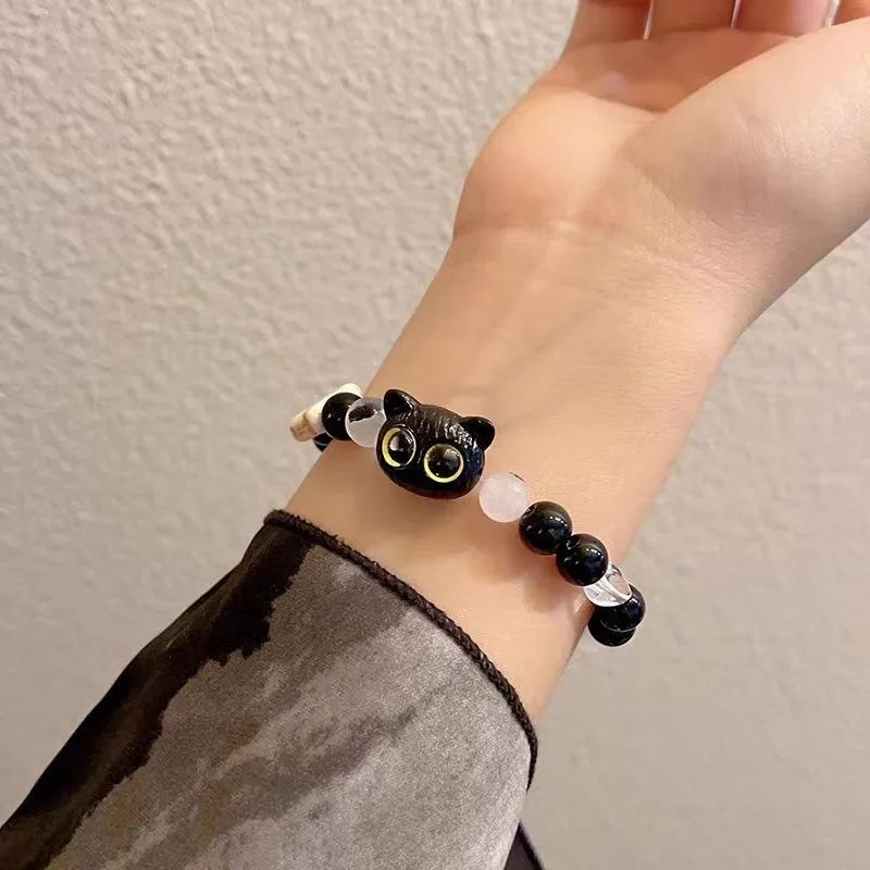 Harajuku Cute Black Cat Bracelet For Women Men Funny Cartoon Animal Braided Rope Couple Bracelets Lover Friendship Jewelry Gift