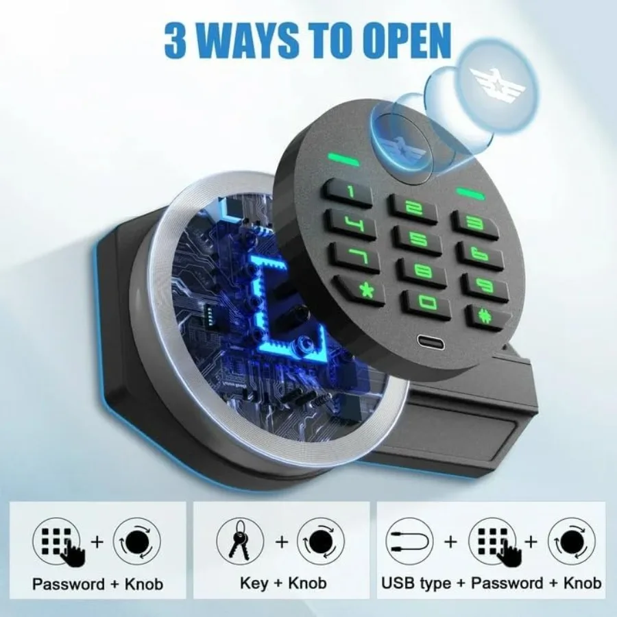 صندوق أمان كبير مزدوج الباب مقاوم للحريق ومقاوم للماء بطول 6.5 قدم مكعب آمن مع ضوء LED ونظام إنذار مزدوج خزائن منزلية رقمية