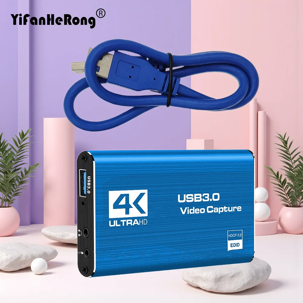 USB 1080P HDMI-Compatible 4K 60Hz Video Capture Card for USB 3.0 Grabber Game Recording Plate Live Streaming Box for PS4 Camera