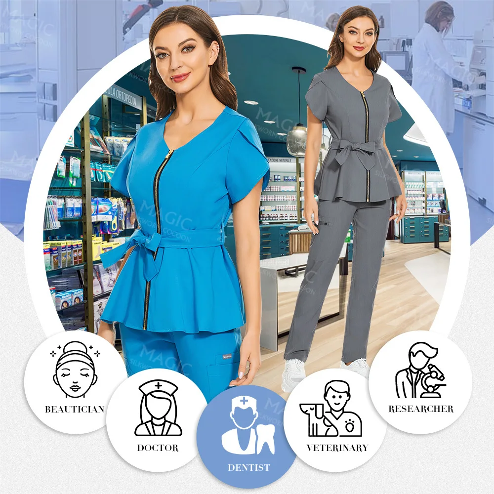 Verpleegkundige Accessoires Vrouwen Slim Fit Scrubs Sets Medische Uniform Ziekenhuis Tandheelkundige Kliniek Werkkleding Chirurgische Kleding Spa Pakken