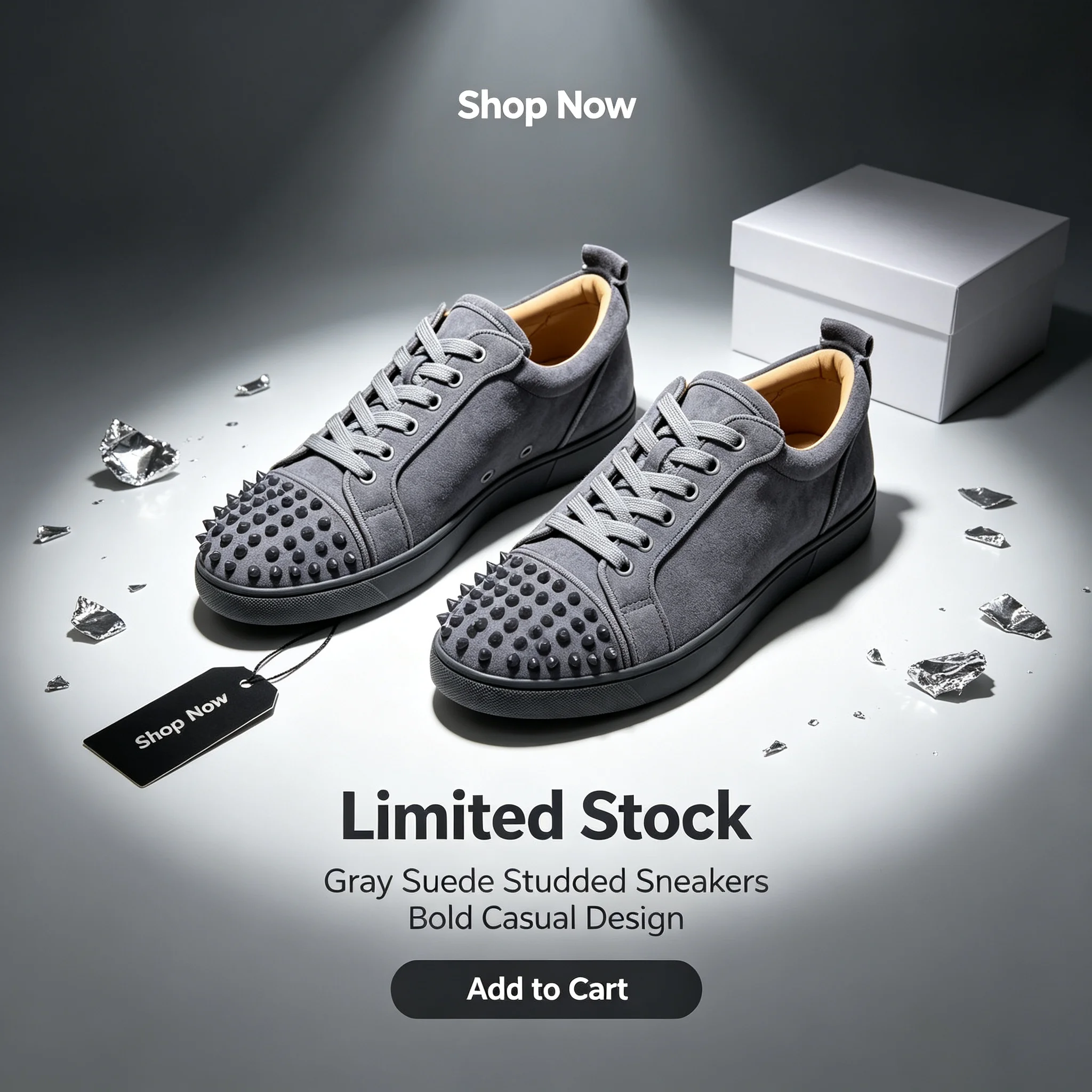 Lace-Up Red Sole Casual Sports Shoes Women Men Flats 35-47 Size Rivets Decorate Round Toe Gray Flannel Leather Unisex Sneakers
