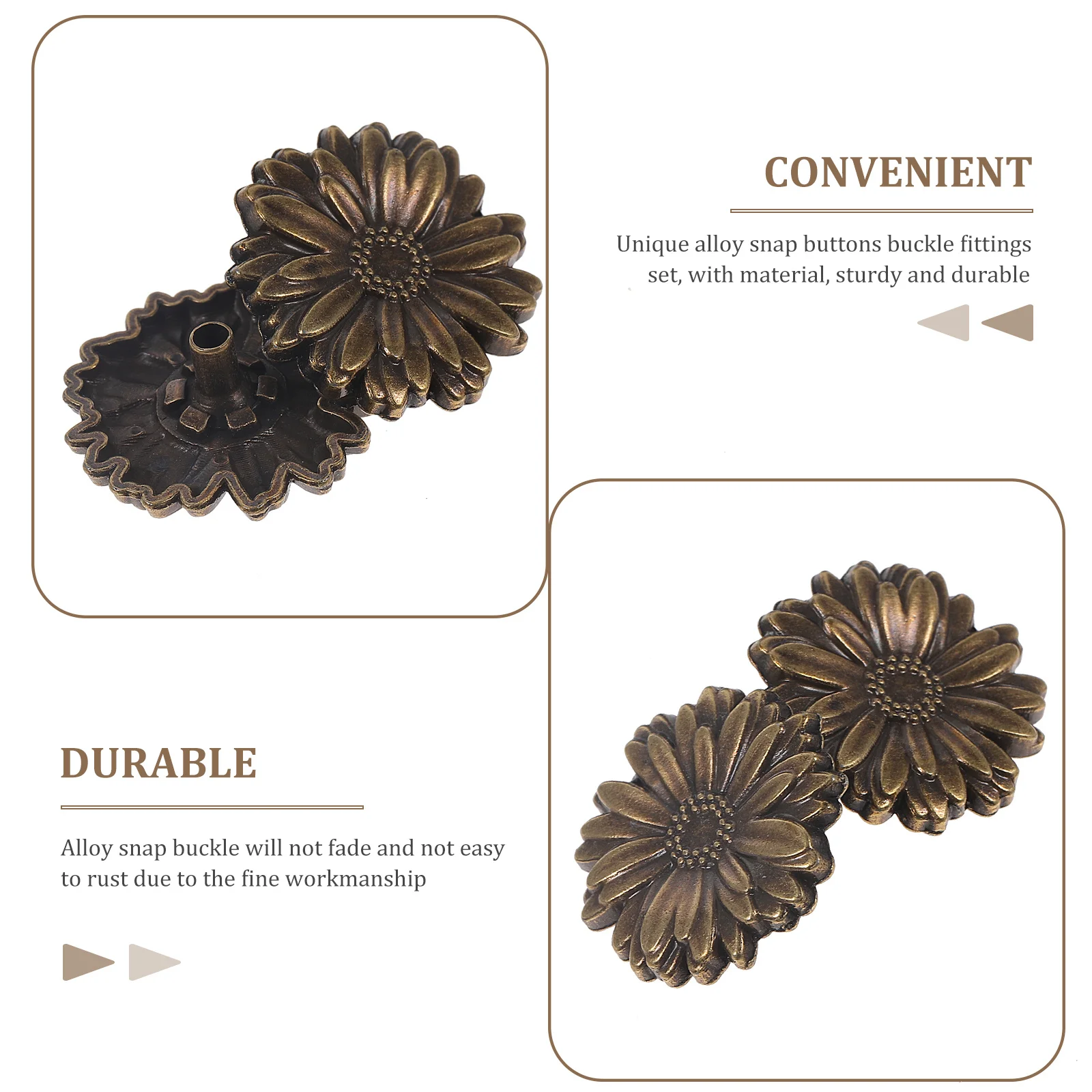 

10Sets Copper Snap Button Fastener Daisy Shape Alloy Buckle for Sewing Bags Clothing DIY Craft Accessories Rust Resistant