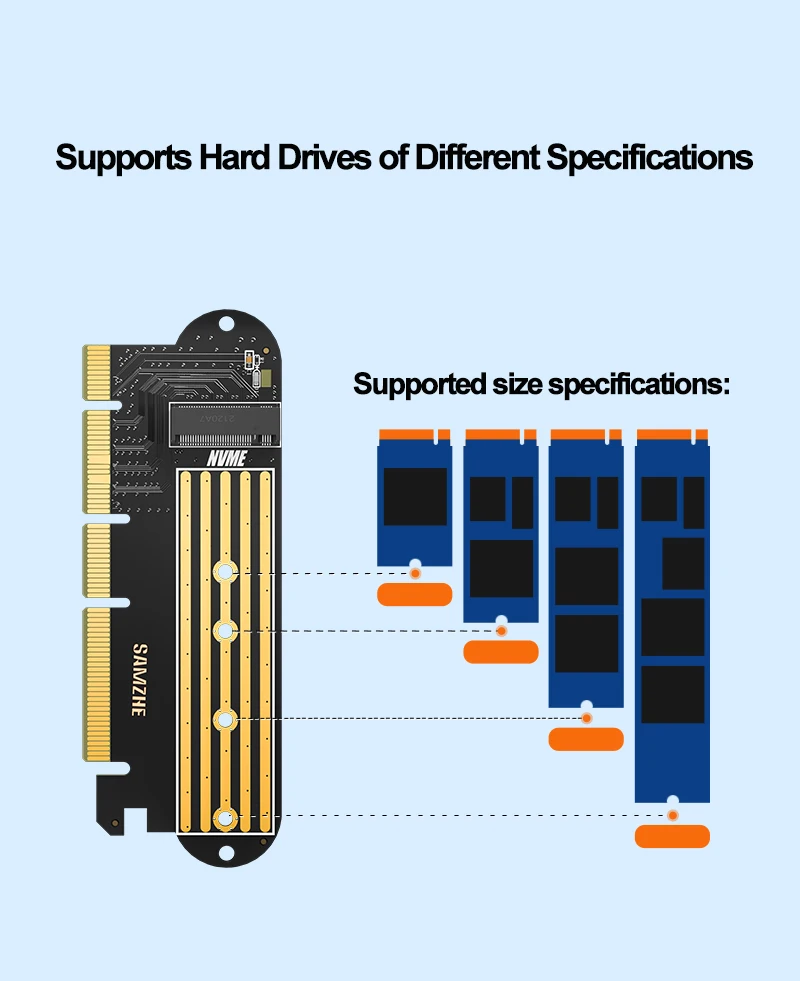 Samzhe m.2 nvme ssd ngff zu pcie x16 adapter m schlüssel schnitts telle karte unterstützung pci-e pci express 3,0 2230-2280 größe m.2 pcie adapter – Detail 4