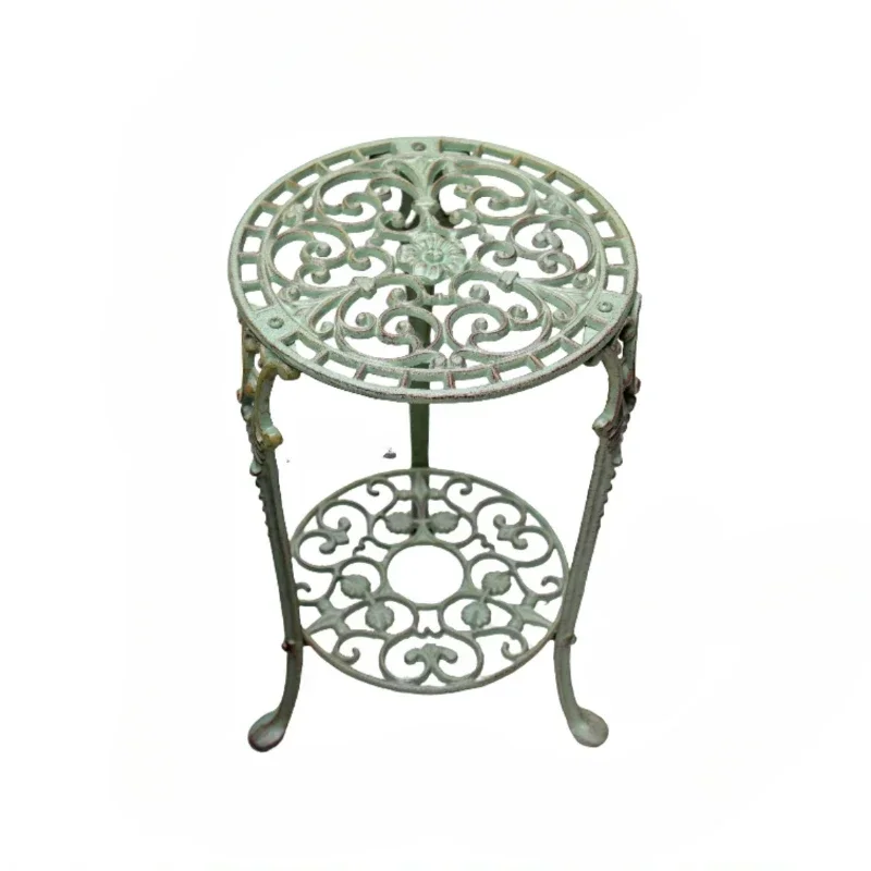 Outdoor Use Metal Plant Holder Balcony Cast Iron Flower Stand Garden Shelf Terrace Plant Display Double-layer European Stool