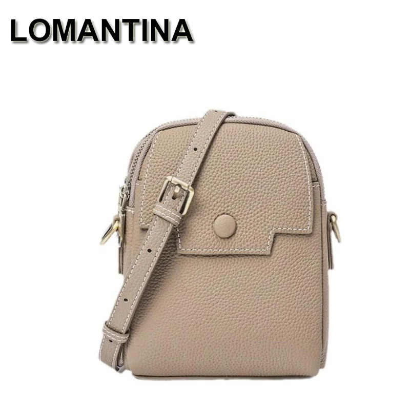 

LOMANTINA Mini Vertical Designer Crossbody Female Mobile Phone Bags Cowhide Leather Fashion Double Zippers Small Shoulder Bag