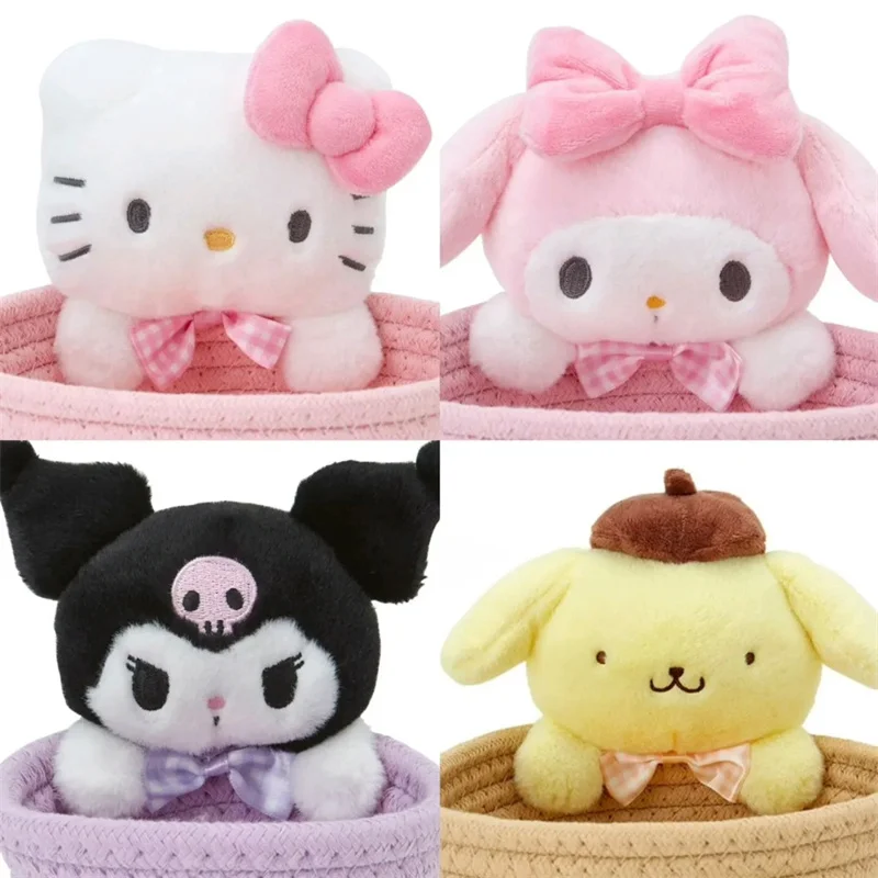 Cute Sanrio Series Woven Storage Basket Kawaii Kuromi Hello Kitty My Melody Figure Clutter Storage Basket Interior Decoration