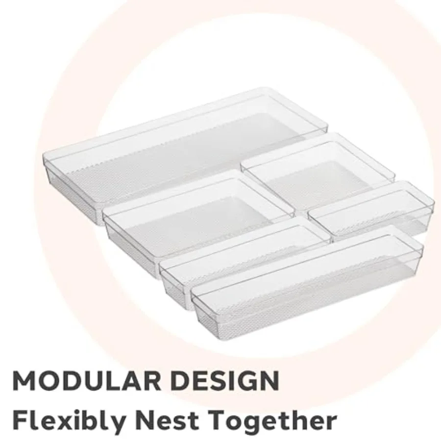 Clear Drawer Organizer - 3" X 12.5" - Ideal for Organizing Kitchen Drawers, Office, Desk, Silverware, Kitchen Utensils, Cosmeti view 3