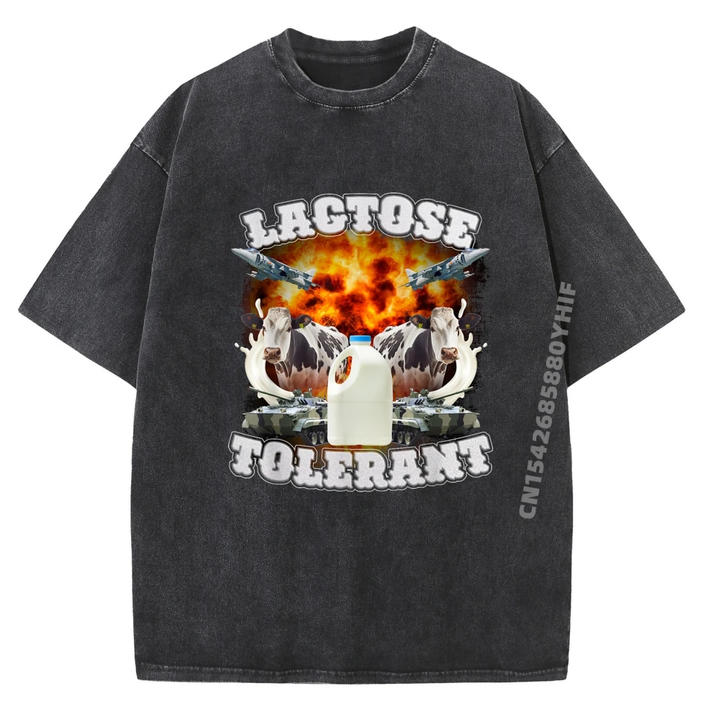 

Lactose Tolerant Funny Trending Meme Streetwear Men T Shirt Man Letter Printed Tees Oversized Washed Clothes