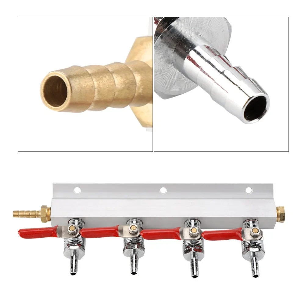 4 Way Gas Manifold Splitter Hose Clamps Integrated Check Valves CO2 Gas Distributor Barb Fitting Independent Shut Off