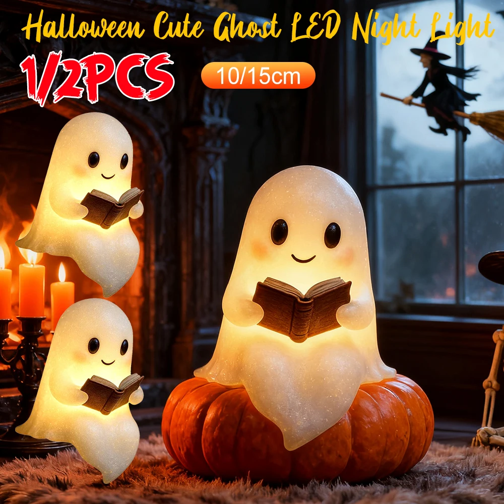 

1/2PCS Cute Ghost Reading Lamp Halloween 3D LED Night Light Spooky Desk Light For Bedroom Study Book Lovers 10/15CM Home Office