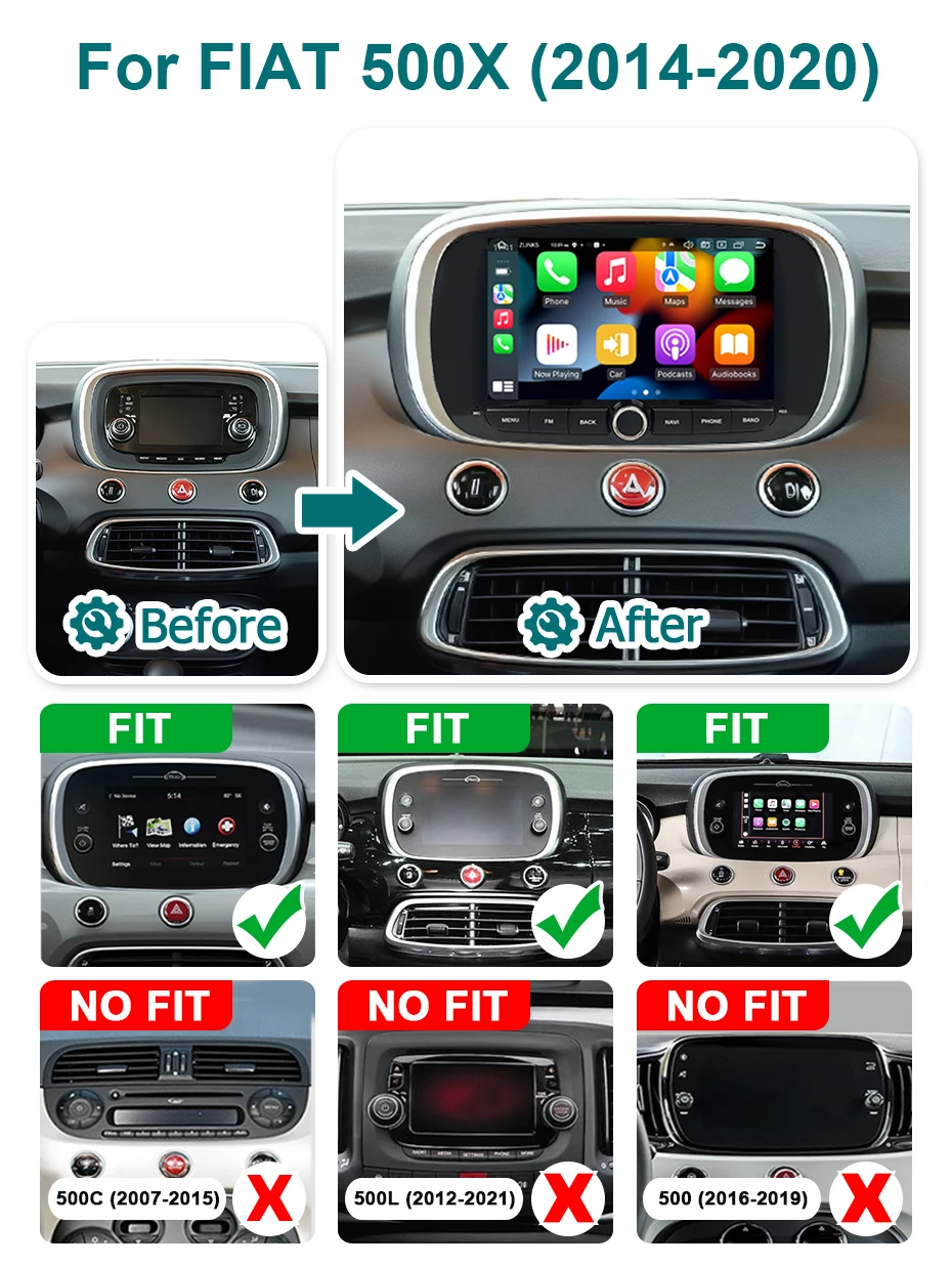 Drahtlose Carplay Auto Radio Android 15 Auto Stereo 7 "Bildschirm Für Fiat 500X 2014-2020 Bluetooth multimedia-player Navigation 2 DIN – Detail 2