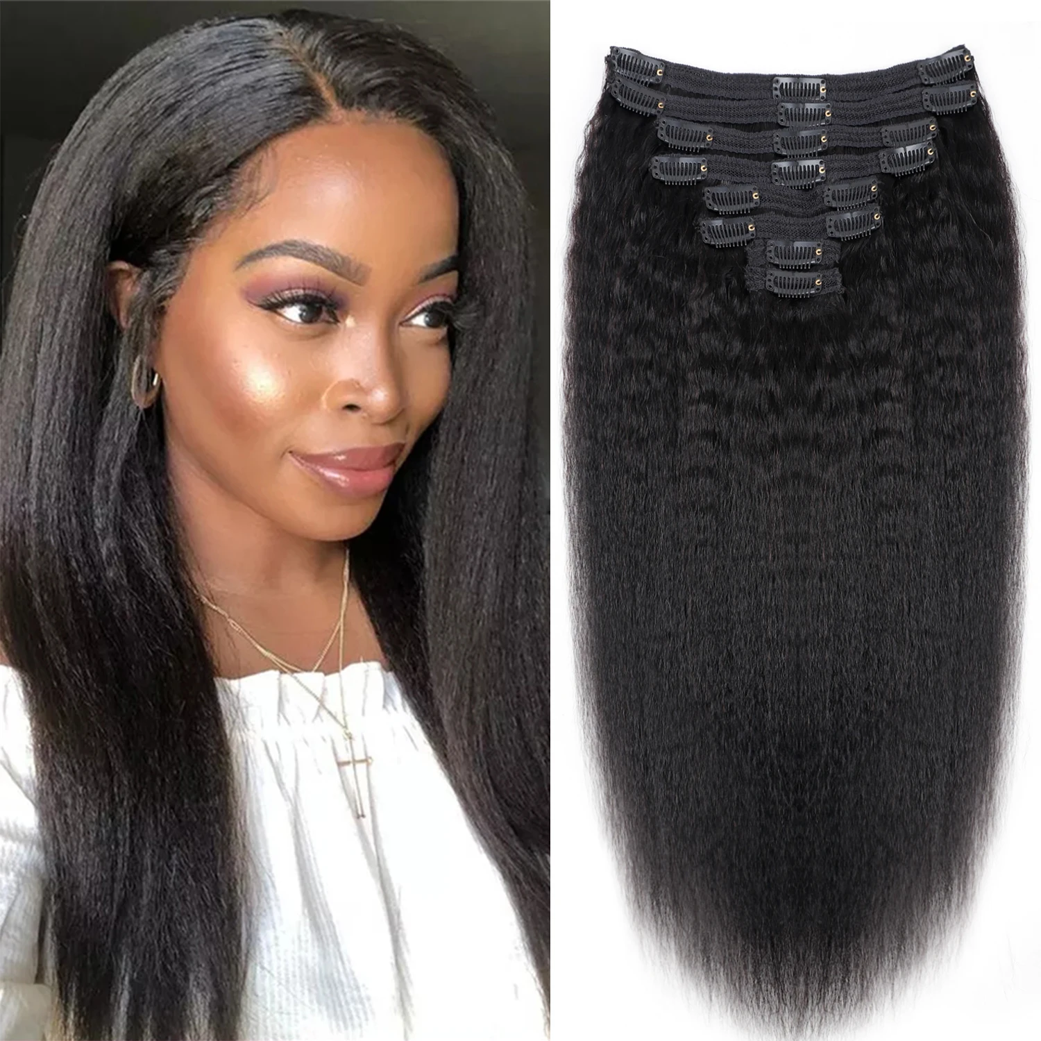 Extensiones de cabello con Clip, 100% cabello humano, 120g, rizado, liso, Real, brasileño, Remy, extensiones de cabello para mujeres negras