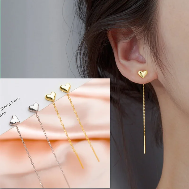 New Korean Fashion Long Tassel Chain Heart Dangle Earrings for Wpmen Charm Gold Color Butterfly Star Jewelry Accessories Gift