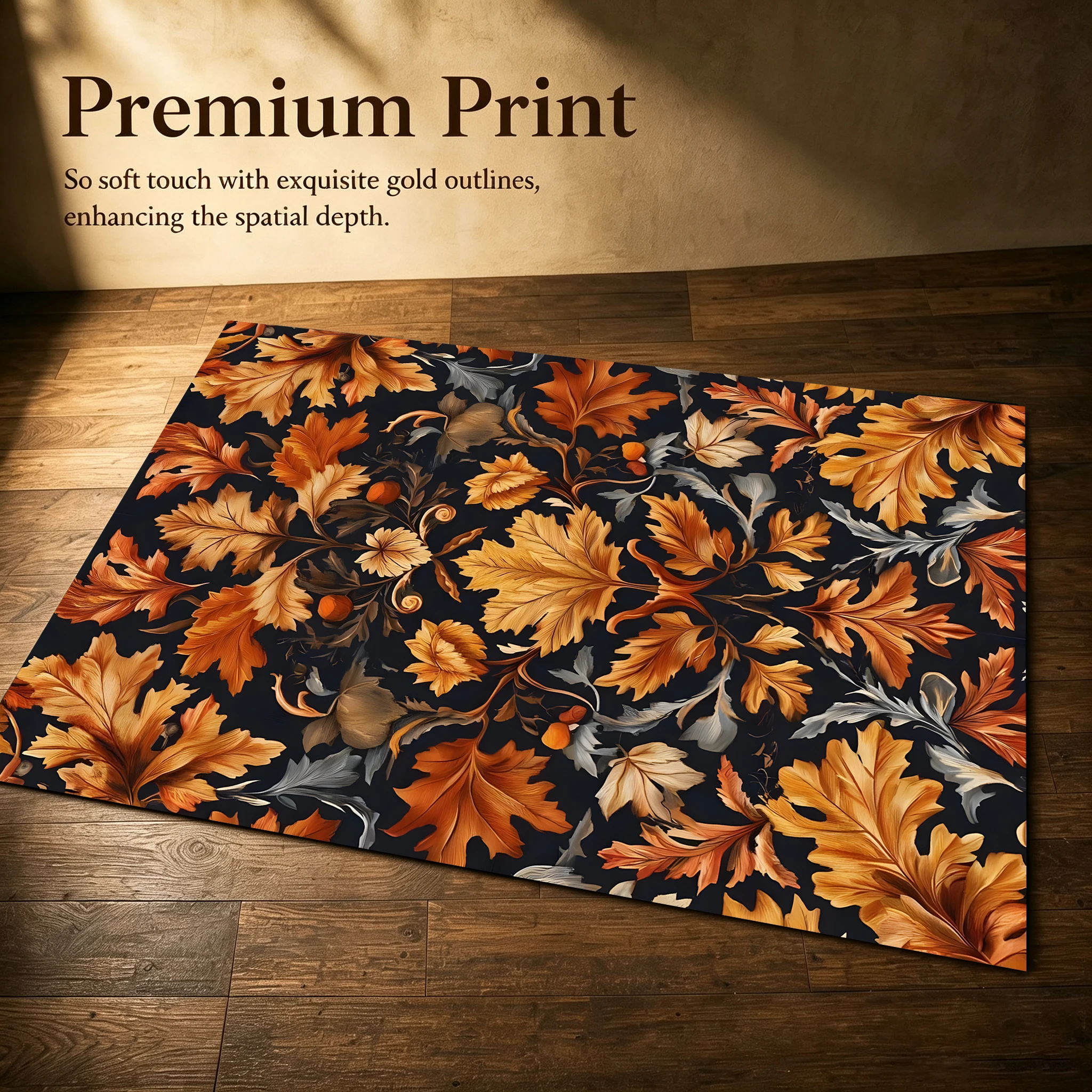 Black Background Harvest Maple Leaf Area Rug, Vintage Fall Foliage Pattern, Autumn Winter Home Decor