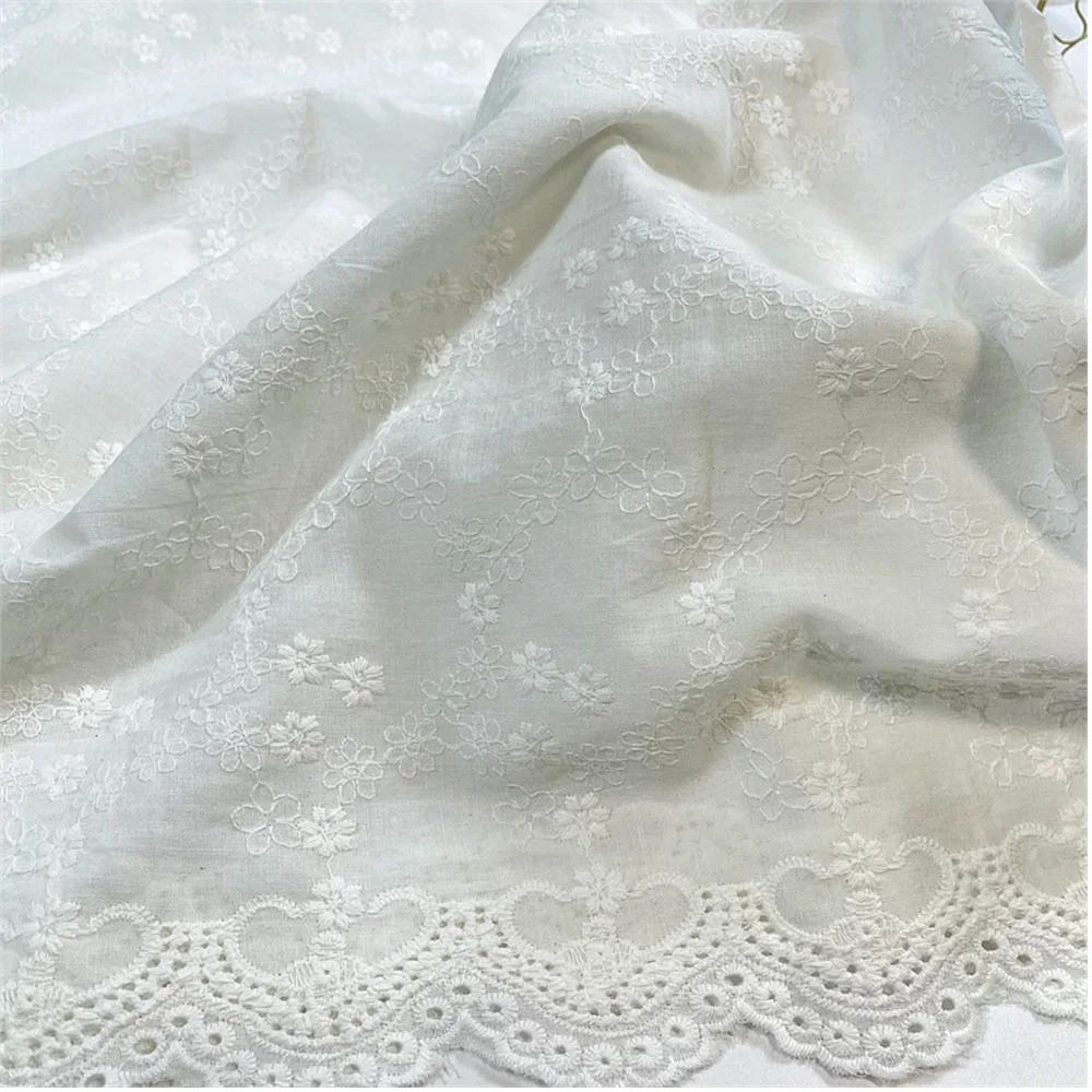 130x45cm Summer Pure Cotton Lace Fabric Making Skirt Clothing Wedding Dress Bridal Veil DIY Women Tops Embroidery Hollow Clothes