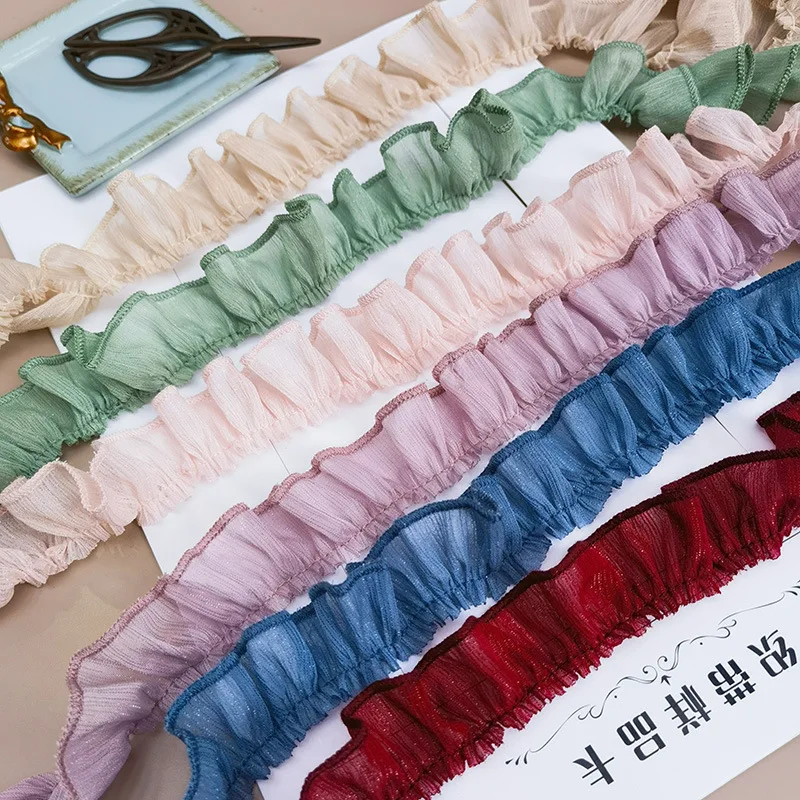 12 Colors DIY Silver Yarn Pleated Lace Clothing Skirt Edge Pillow Hairpin Flower Decoration White Black Pink Ribbon Frill Tulle