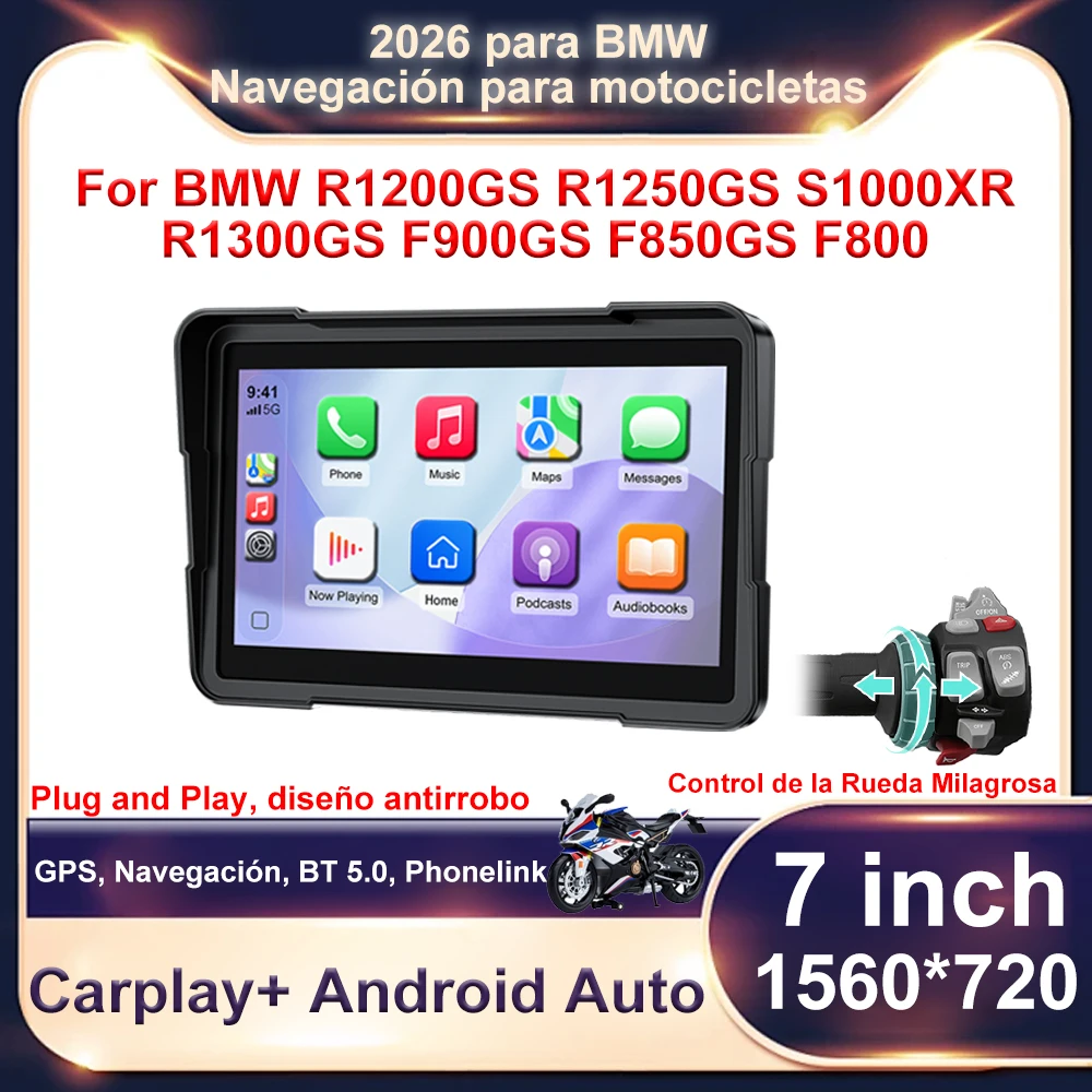 

WEUASTE 7 inch Motorcycle Wireless CarPlay Android Auto GPS Navigation For BMW R1200GS R1250GS F800 F900 With Wonder Wheel