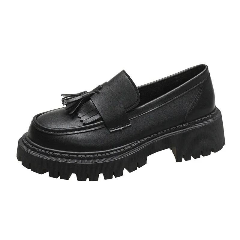 

Women Loafers 2025 Spring New Tassel British Style Leather Shoes 35-42 Large-Sized Female Retro Home Office Low Heel Shoes Mujer