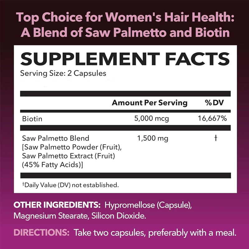 Women'ssawpalm 60 Capsules Biotin Supplement Dht Blocker Hair Vitamin Make Postpartum Women's Hair In Appearance