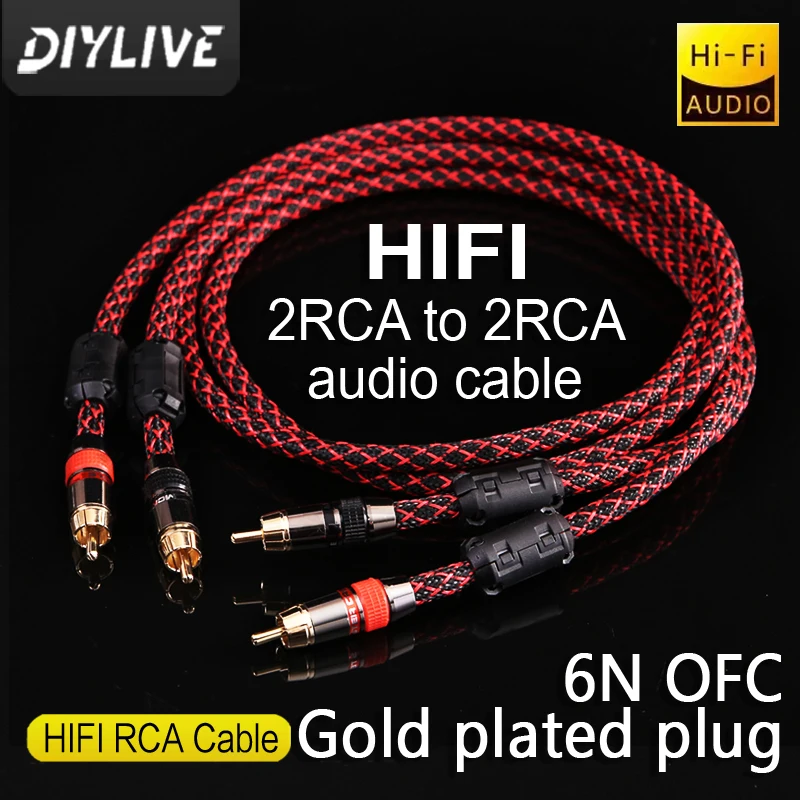 

DIYLIVE 1 pair RCA audio cable 2 RCA to 2 RCA Interconnect Cables HIFI Stereo 6N OFC Male to Male For Amplifier DAC TV car audio