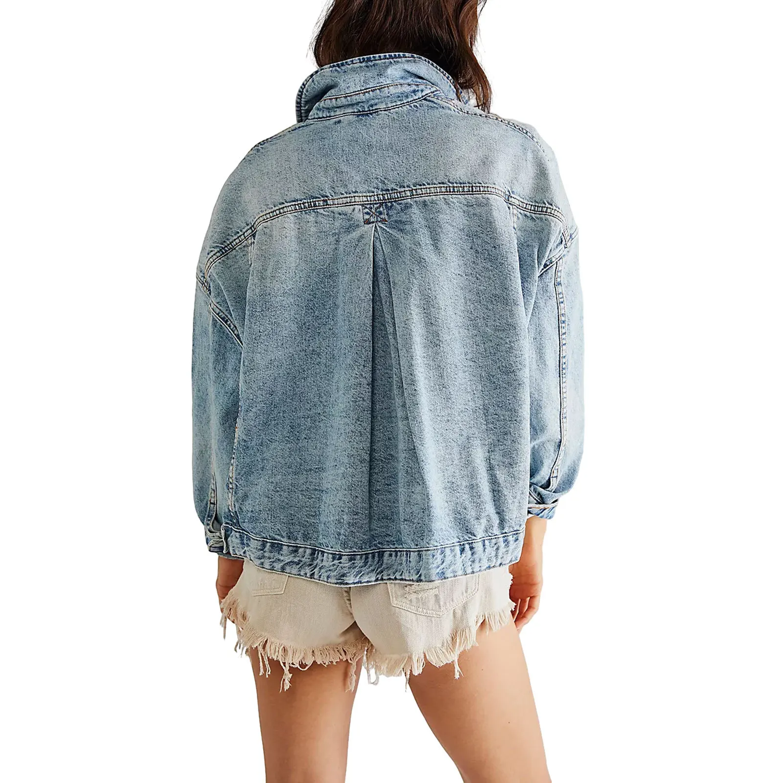YJKDYK Denim Coat Single Breasted Women Jacket Turn Down Collar Outerwear Cardigan Solid Loose Pockets Washed Button High Street