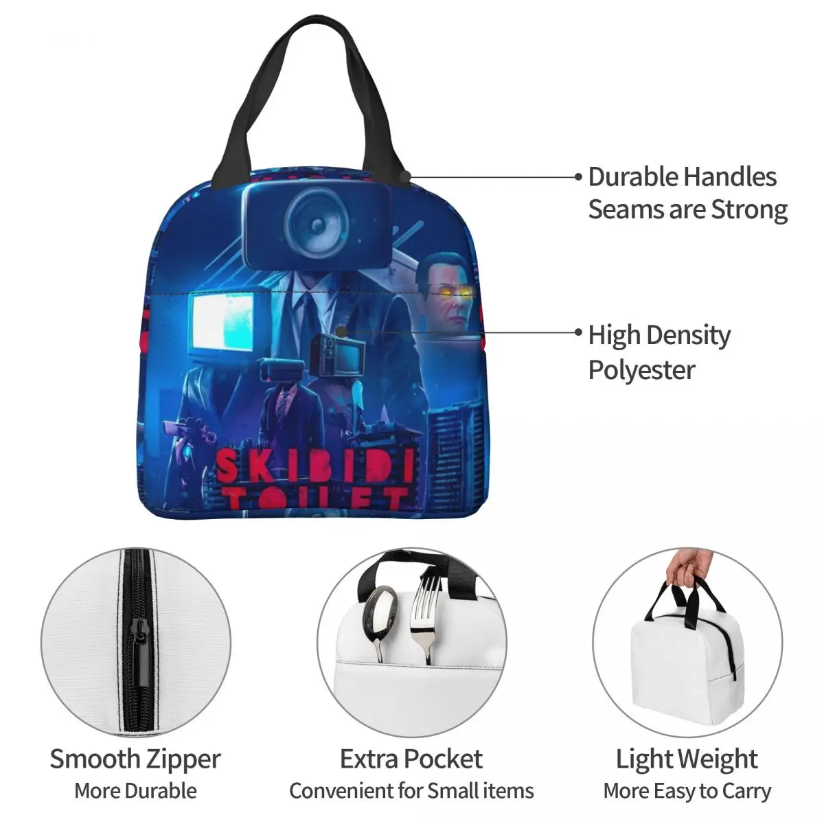 Skibidi Toilette isoliert Lunch pakete Kühltasche Lunch Container Anime Cartoon Kameramann Titan tragbare Lunchbox Tote Food Bag