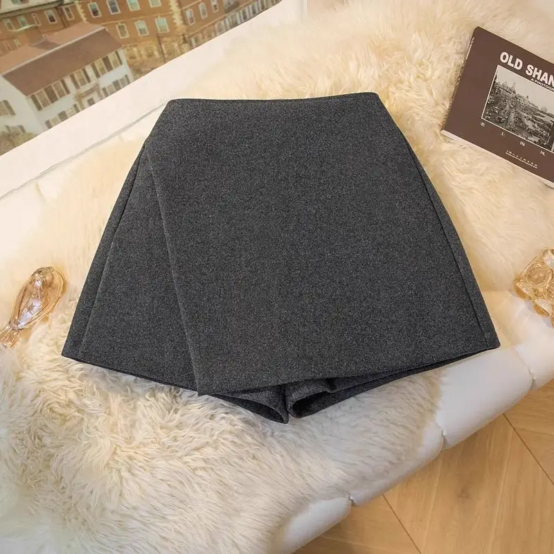 

Высокая талия на молнии в стиле пэчворк, тонкие элегантные шорты, юбки, осень-зима, однотонные винтажные шорты нестандартной формы, повседневная модная женская одежда