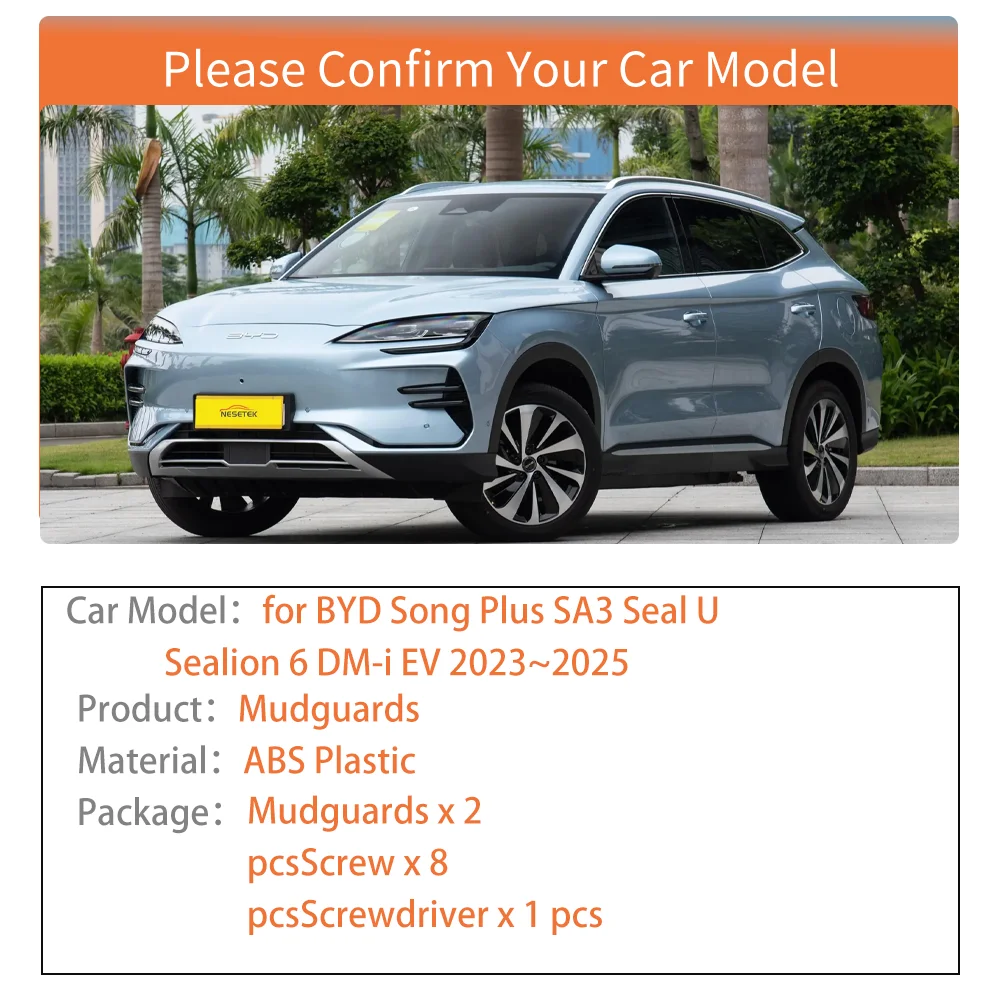 Mudguards for BYD Song Plus SA3 Seal U Sealion 6 DM-i EV 2023~2025 Mud Flaps Splash Guard Rear Fender Flare Cover Accessories