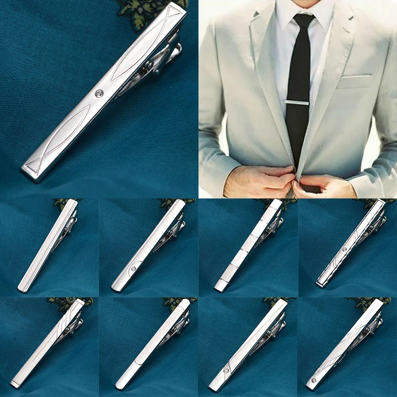 New Metal Silver Color Tie Pin Fashion Delicate Tie Clip Classic Bar Clasp Crystal Necktie Clasp Gentleman Jewelry Accessories