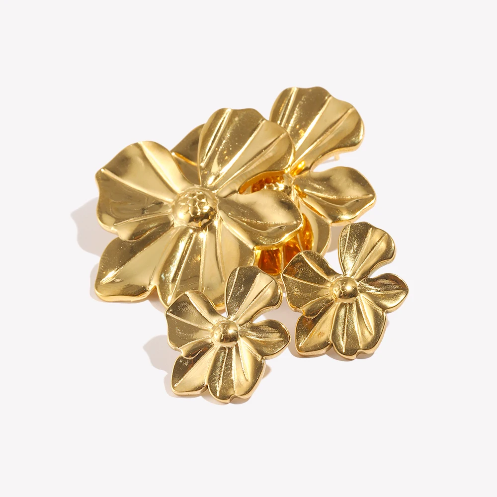 E.B.belle Five Petal Flower Large and Small Earrings 18K Gold Plated 316L Stainless Steel earrings for women Accessories