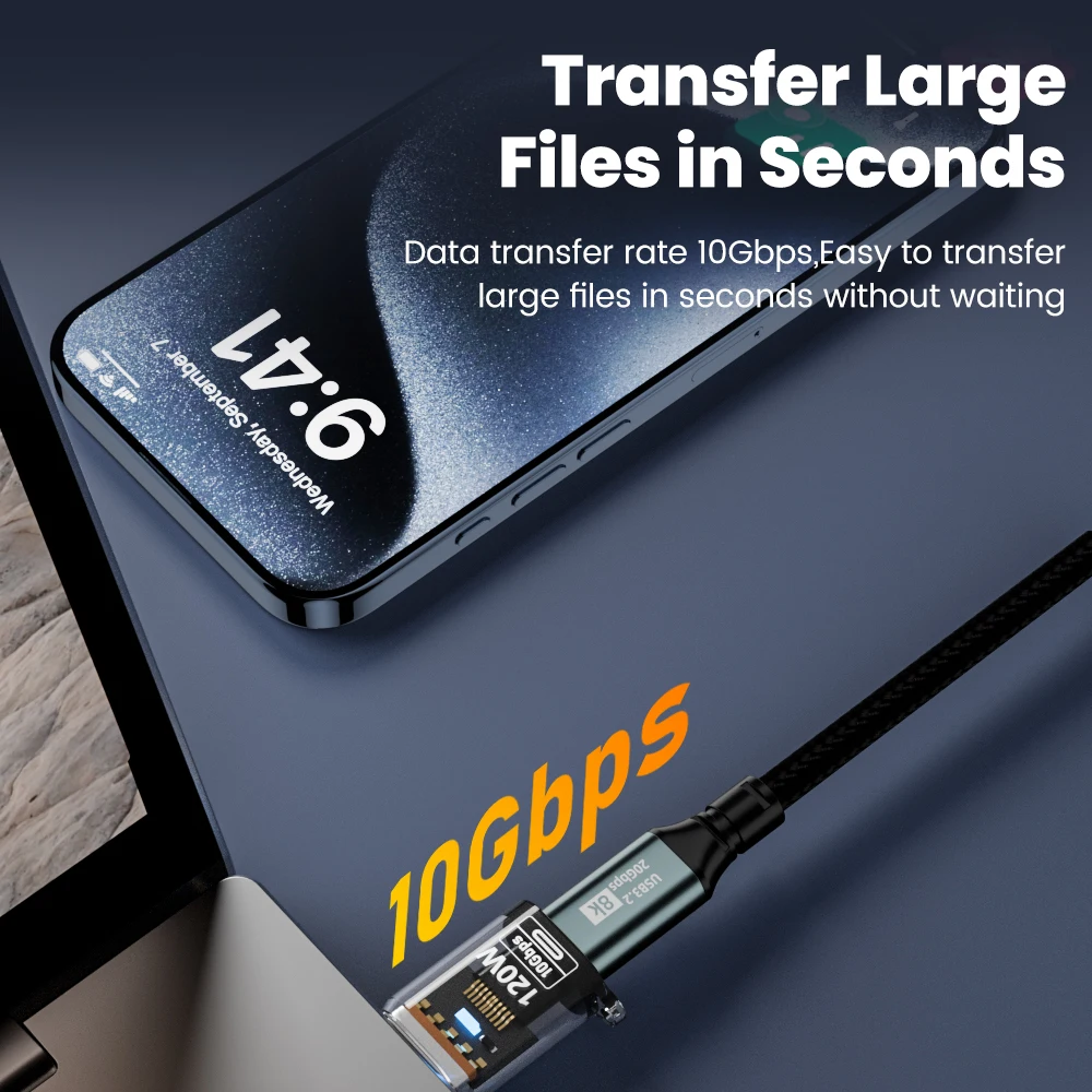 elough 120W Type C Female to USB A Male Adapter Fast Charging Transparent USB 3.2/Gen 2 OTG for iPhone 15 16 Tablet Computer