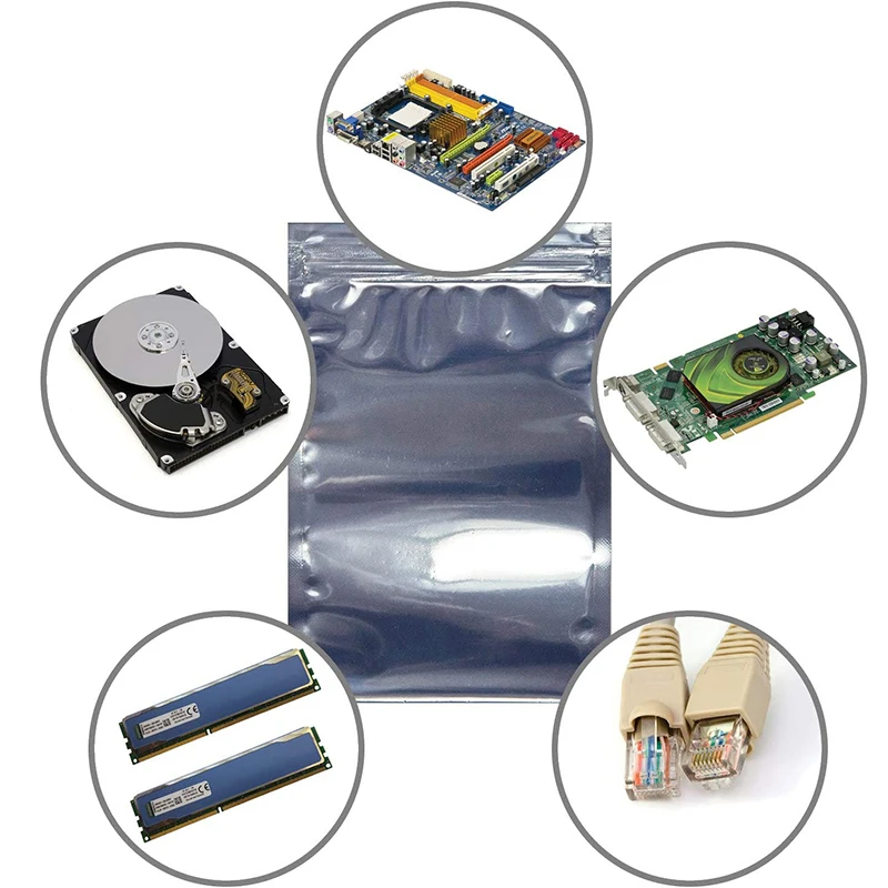 100 Stück antistatische Abschirmung mit Reißverschluss, wiederverschließbarer ESD-Antistatik-Instrumentenchip, elektronisches Zubehör, Batterie, USB-Beutel – Detail 6