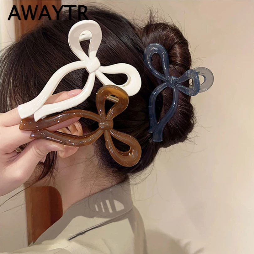 AWAYTR kokarda z kokardką duże spinki do włosów krab akcesoria do włosów dla kobiet solidna akrylowa kokarda spinki do włosów spinki do włosów dziewczyny Barrettes