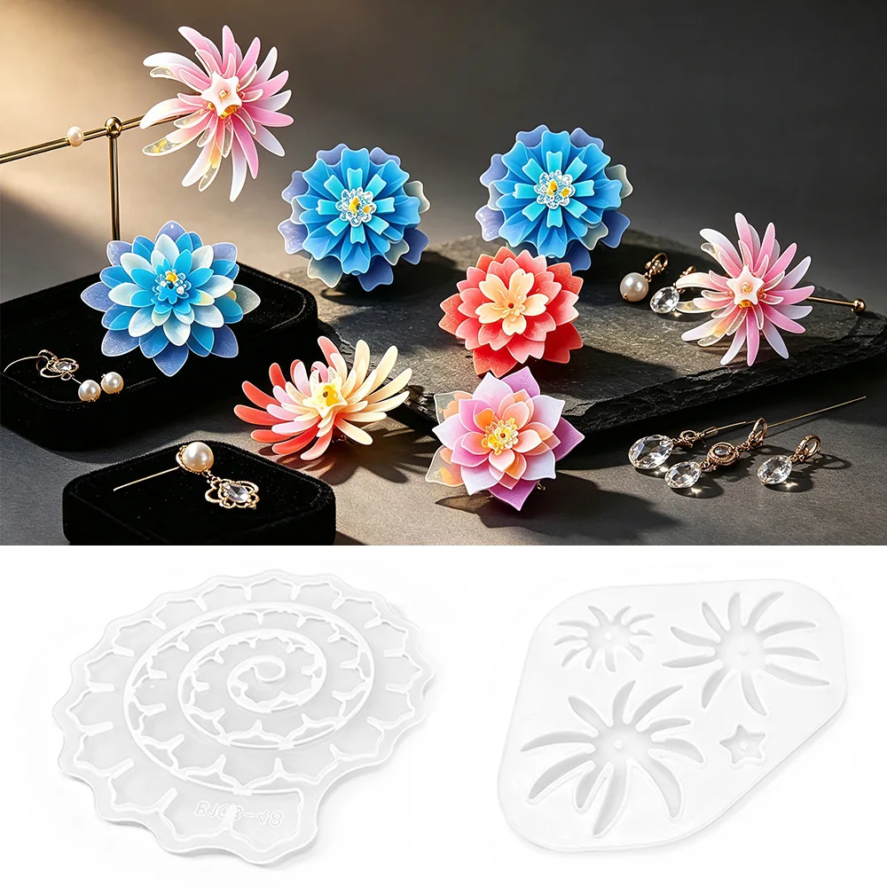 Multi-layer Flower Silicone Mold For DIY Epoxy Resin Crafting Hairpin Bag Hanging Keychains Silicone Molds