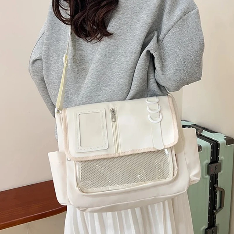 Y2K Japanese Harajuku School Bags for Girls New Transparent Itabag Shoulder Crossbody bag DIY Badges Display Plate Ita Bag Bolso