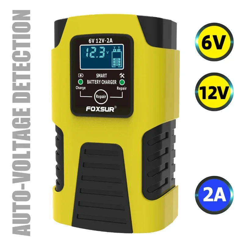 Car Motorcyle Battery Charger 6V/12V 2A Multiple Protection Intelligent Pulse Repair 3-Stage Automatic Charging Battery-Charger