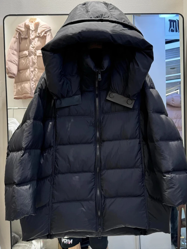 2025 Winter New Down Jacket Women's Medium Long Hooded Loose Fashion Thickened Versatile Solid Duck Down Warm Coat