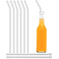 6pcs 8mmx250mm Glass Drinking Straws Long Reusable Glass Straws for Large Bottles Eco-Friendly Cocktail Straws Party Drinkware