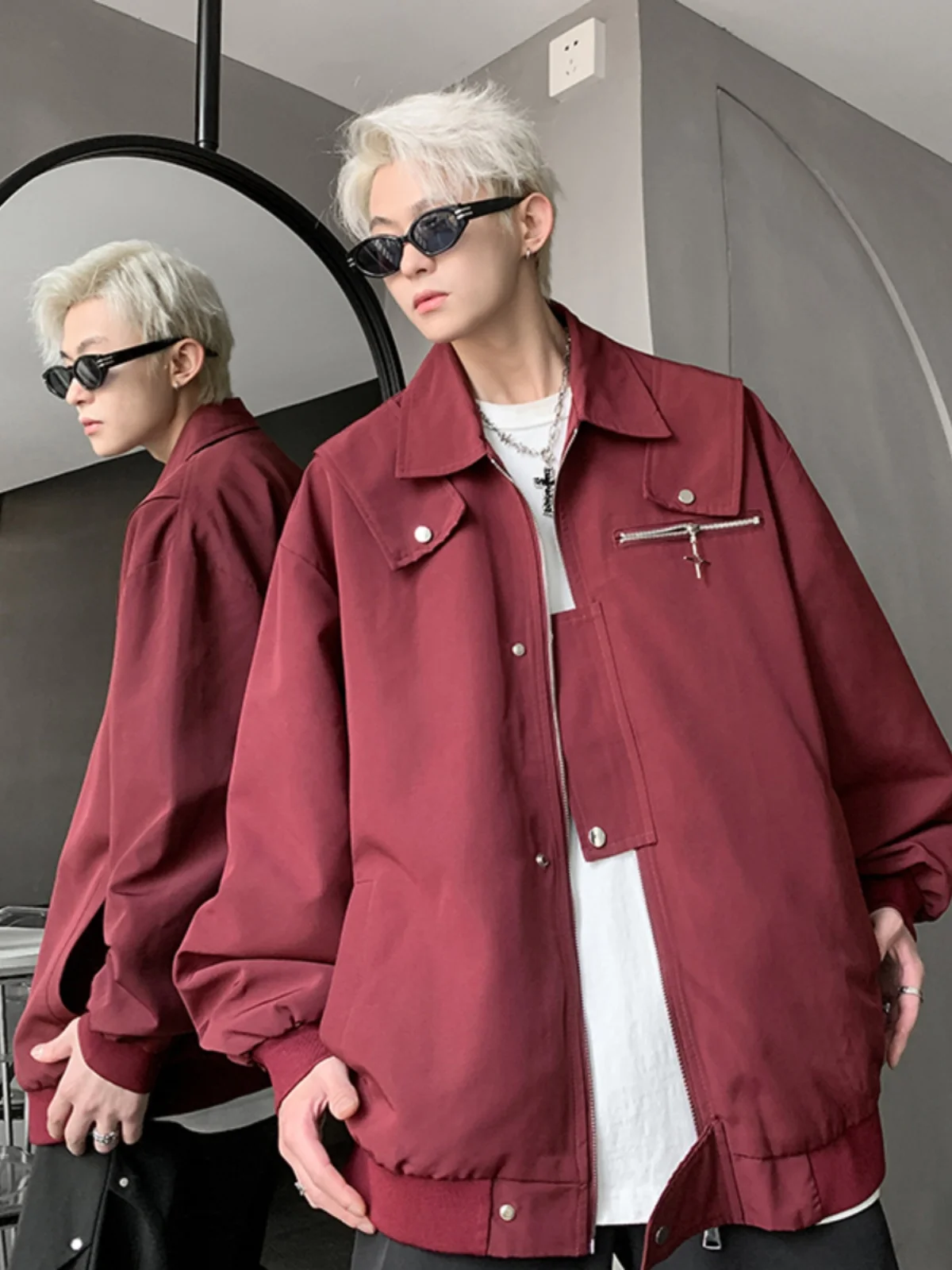 

Винтажное мужское летное джато Red Wine American High Street, осеннее бейсбольное пальто с мотоциклетным воротником, свободный крой, молодежный тренд