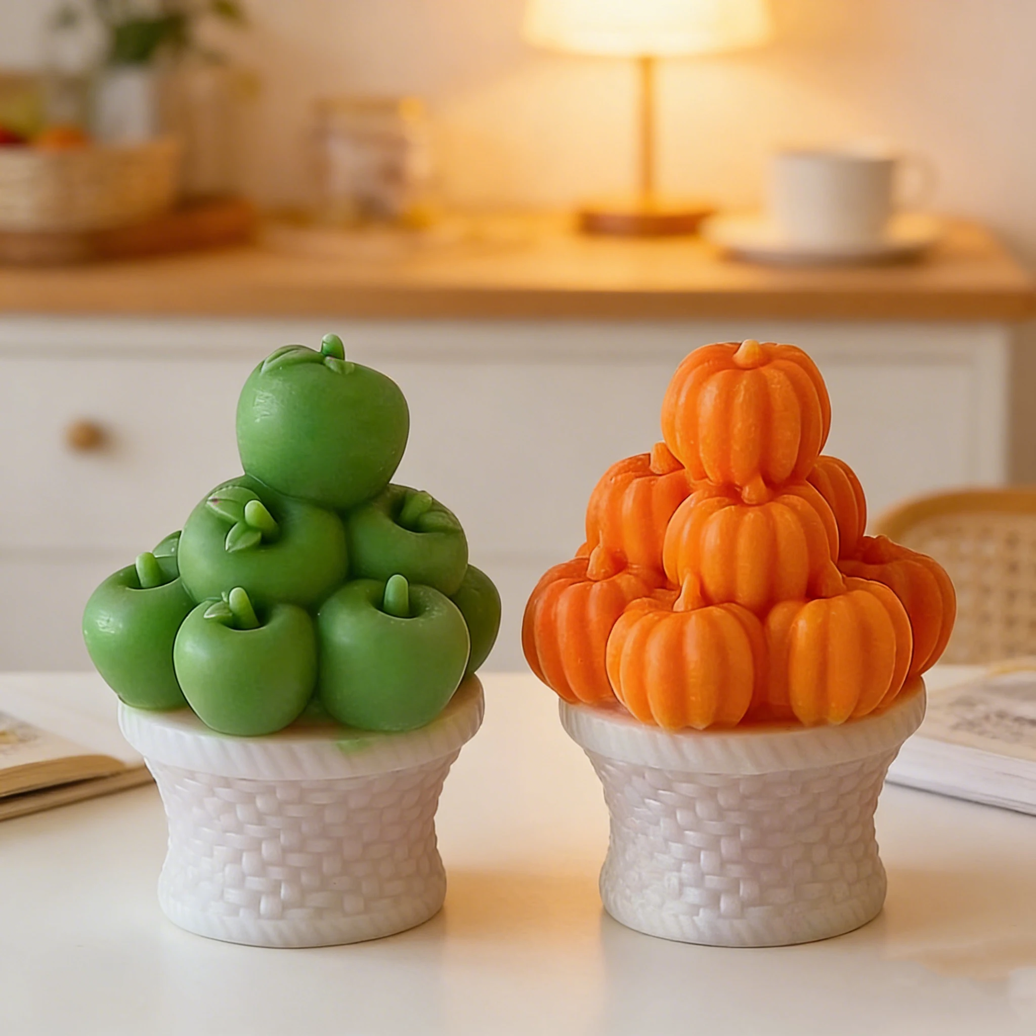 3D Pumpkin Basket Apple Candle Silicone Mold DIY for Plaster Resin Scented Wax Craft Home Decor Gift