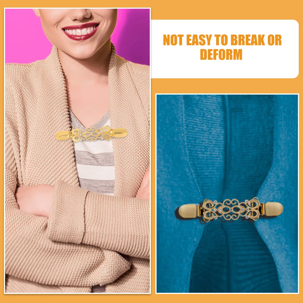 

2pcs Alloy Rhinestone Lapel Pin Sweater Clips Dress Cinch Clip Cardigan Clasp Shawl Scarf Brooch Clothing Accessories Craft