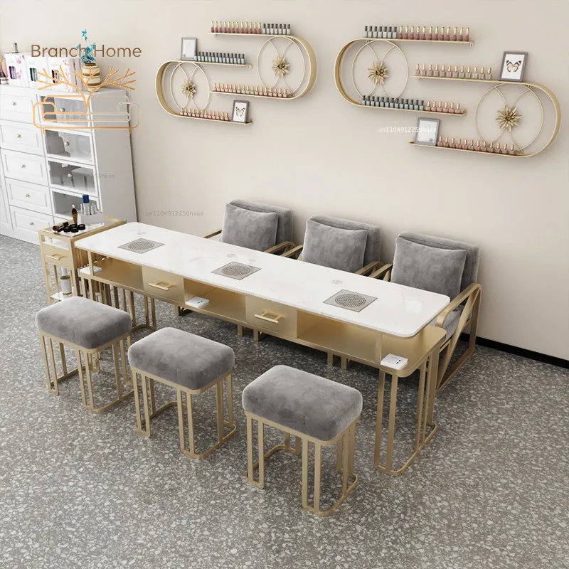 table and chair set, special economic single and double three-person manicure table, full set of light luxury belt socket