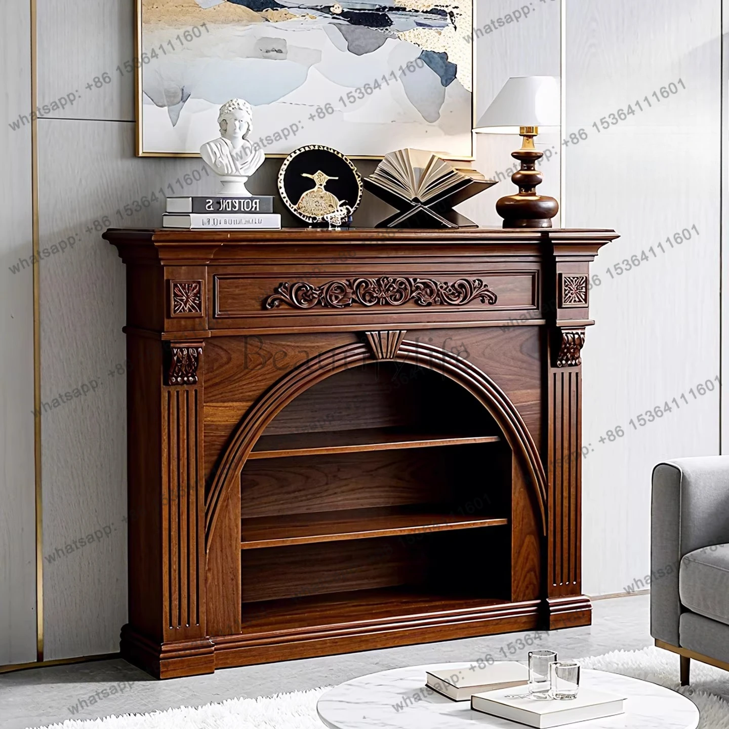 

Каминный шкаф из массива дерева в американском стиле для дома, небольшой квартиры, гостиной, арочный декоративный шкаф.