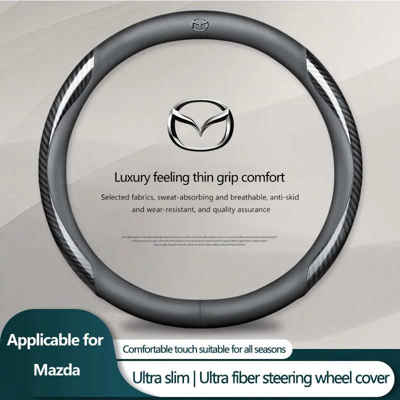 Leather Carbon Fiber Car Steering Wheel Cover Car Accessories For Mazda 2 3 6 5 Atenza CX3 CX5 MX5 CX7 Axela CX30 CX90 CX60 CX50